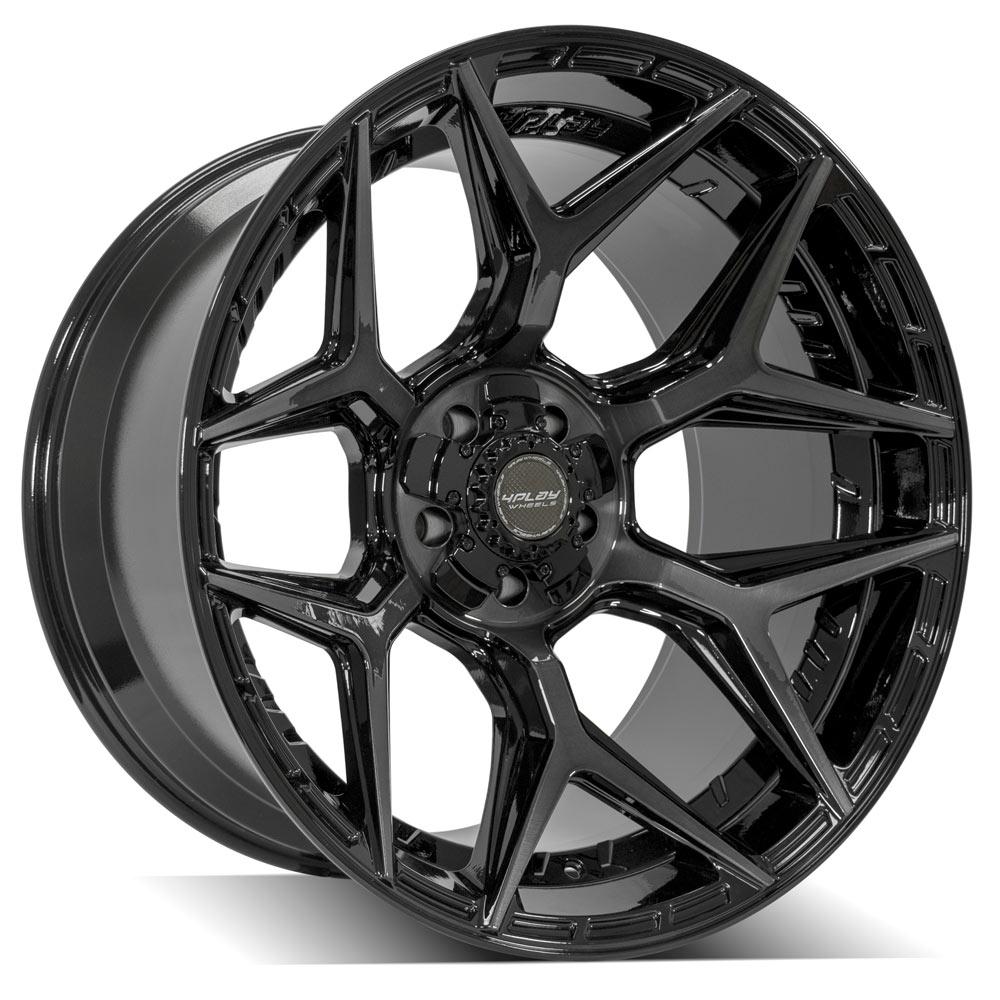 SET OF 4 WHEEL & TIRE PACKAGE | 4Play 4P06 22x12 -44 6x135/6x139.7 Gloss Black | 33x12.50R22LT SureTrac Wide Climber R/T I