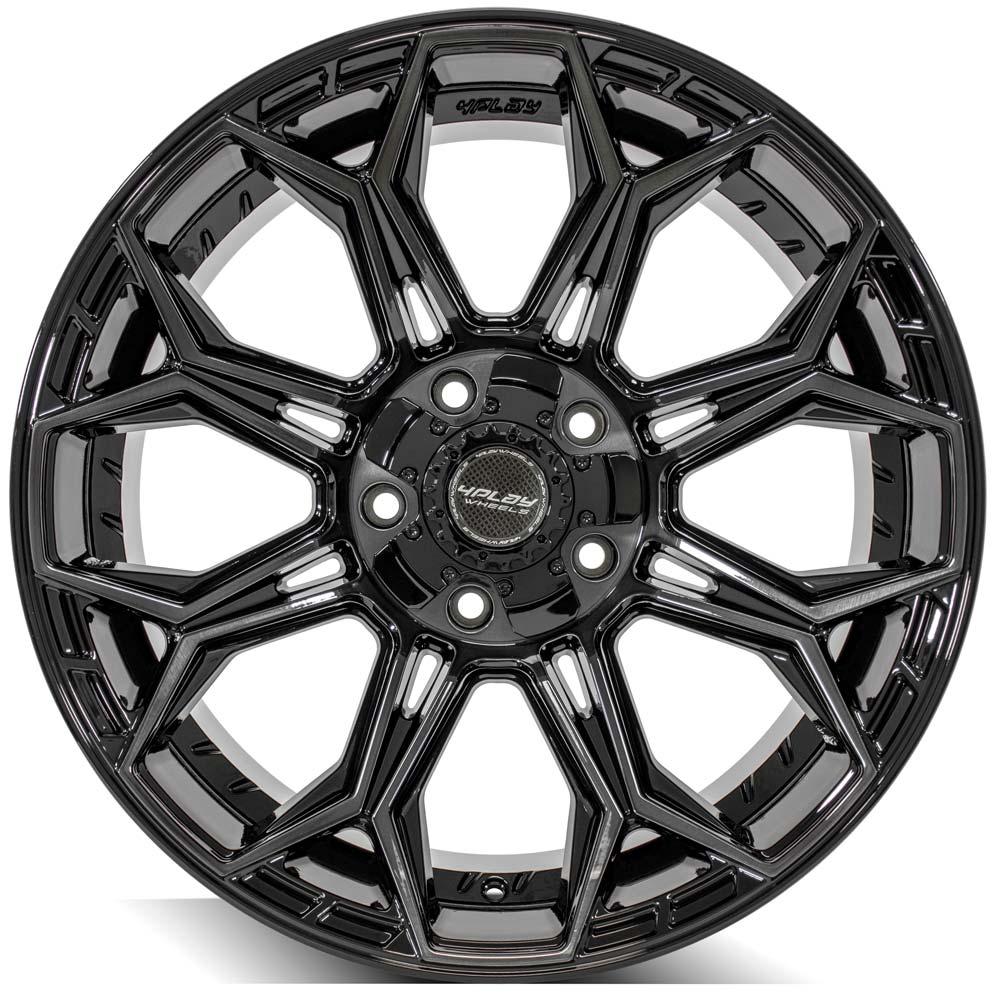SET OF 4 WHEEL & TIRE PACKAGE | 4Play 4P83 22x12 -44 5x127/5x139.7 Gloss Black | 35x12.50R22 SureTrac Wide Climber R/T I