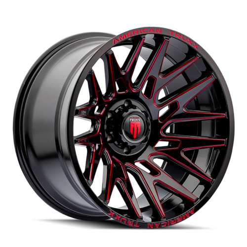 American Truxx AT1919 Evolution - 22x12 -44mm 8x165.1 (8x6.5) Gloss Black Red Milled Wheel | AT1919-22281BTR