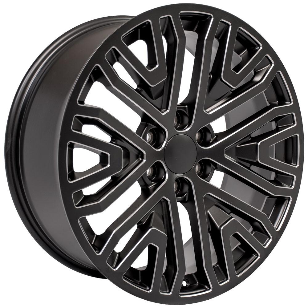 22" Replica Wheel CV37 Fits GMC Sierra 22x9 Black Milled Wheel