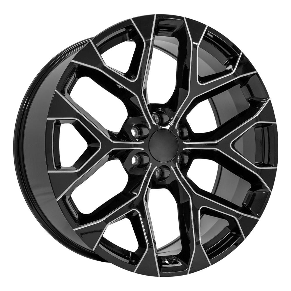 24" Replica Wheel CV98B Fits Chevy Silverado 24x10 Black with Milled Edge Wheel