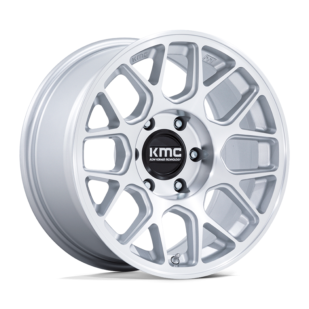 KMC KM730 HATCHET 17x8.5 -10 6x139.7 GLOSS SILVER W/ MACHINED FACE