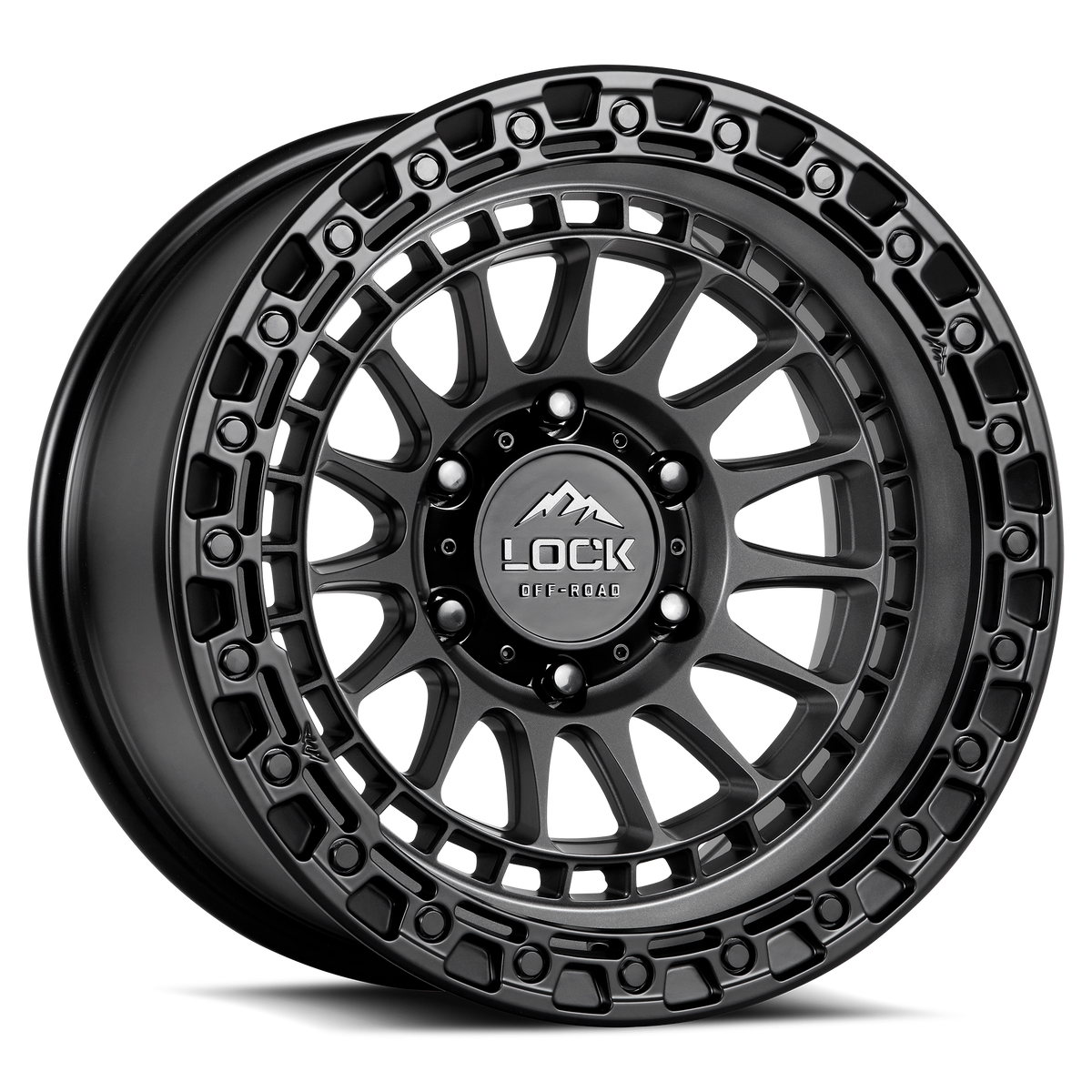 LOCK OFFROAD MOJAVE 17X9 1 8X180 MATTE GREY W MATTE BLACK RING