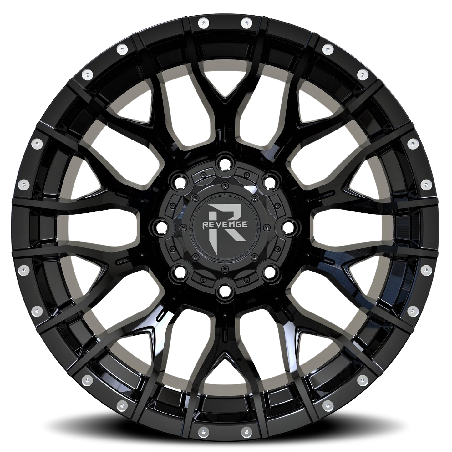 REVENGE OFFROAD RV201 20X10 -19 6X135/6X139.7 GLOSS BLACK RIVETS
