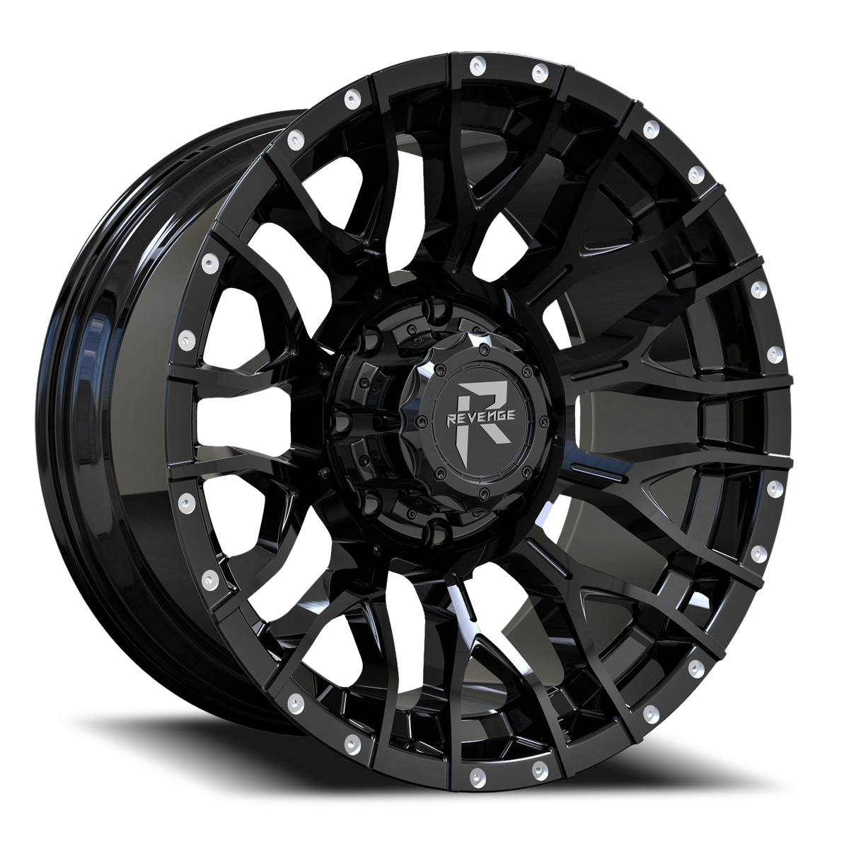 REVENGE OFFROAD RV201 22X12 -44 8X165.1 GLOSS BLACK RIVETS