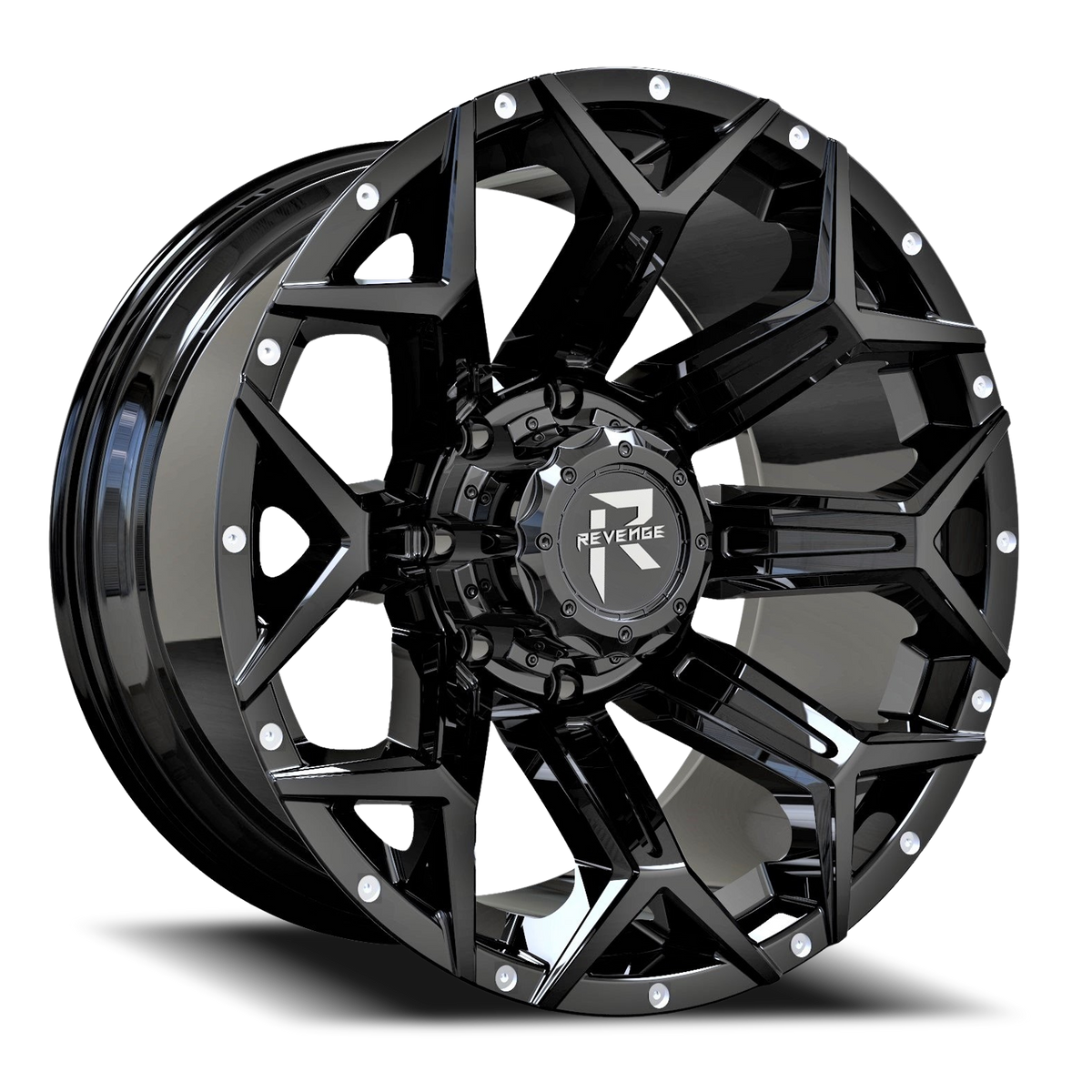 REVENGE OFFROAD RV202 22X10 -19 6X135/6X139.7 GLOSS BLACK RIVETS
