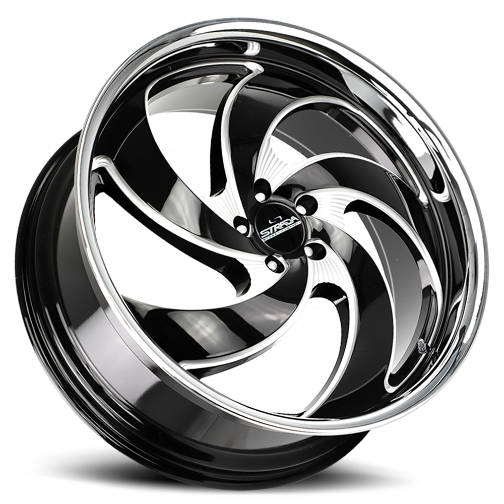 STRADA STREET CLASSICS C05 RETRO 5 20X8.5 15MM 5X127 GLOSS BLACK MILLED SS LIP | C05052715GBMLSS