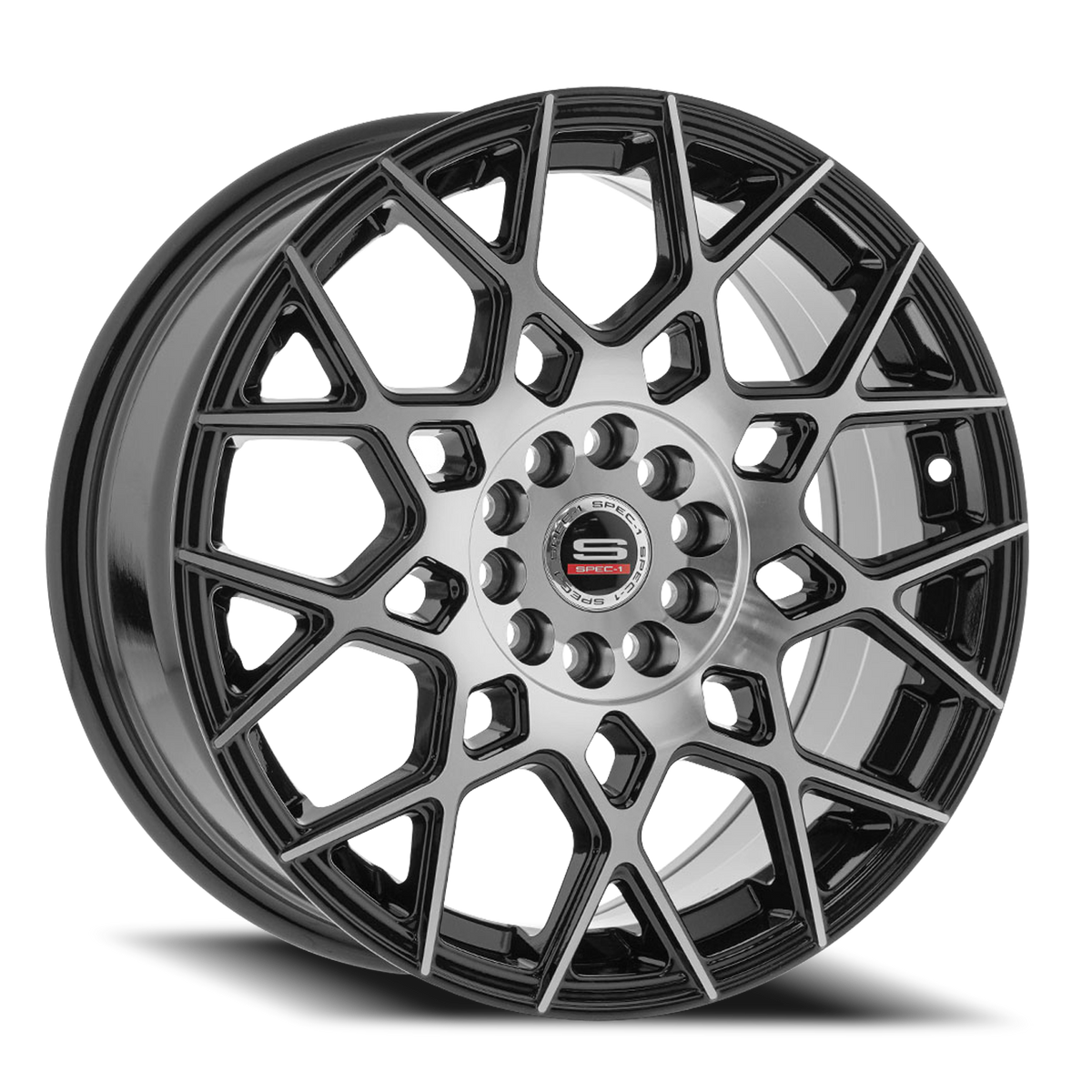 SPEC-1 SP-52 20X8.5 38 5X112/5X114.3 GLOSS BLACK & MACHINED
