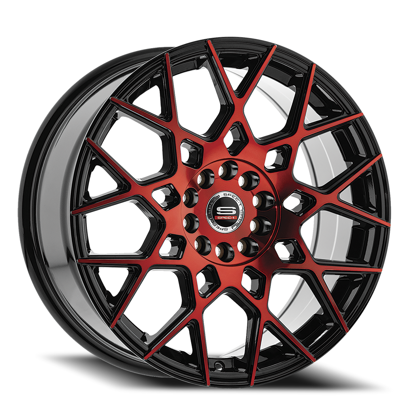 SPEC-1 SP-52 17X7.5 42 5X105/5X114.3 GLOSS BLACK & RED MACHINED