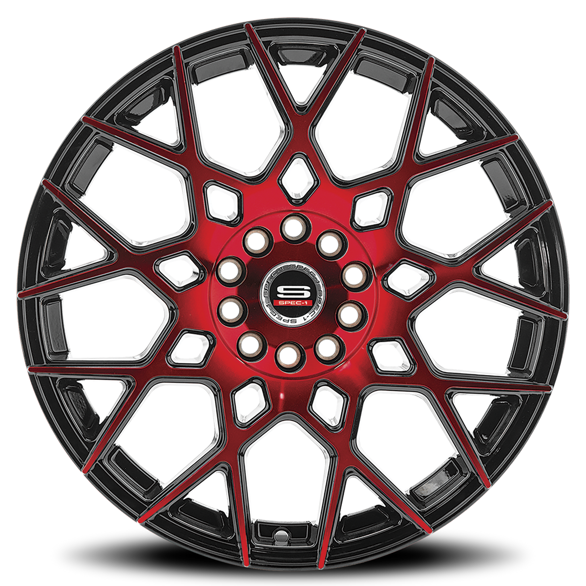 SPEC-1 SP-52 20X8.5 38 5X112/5X114.3 GLOSS BLACK & RED MACHINED
