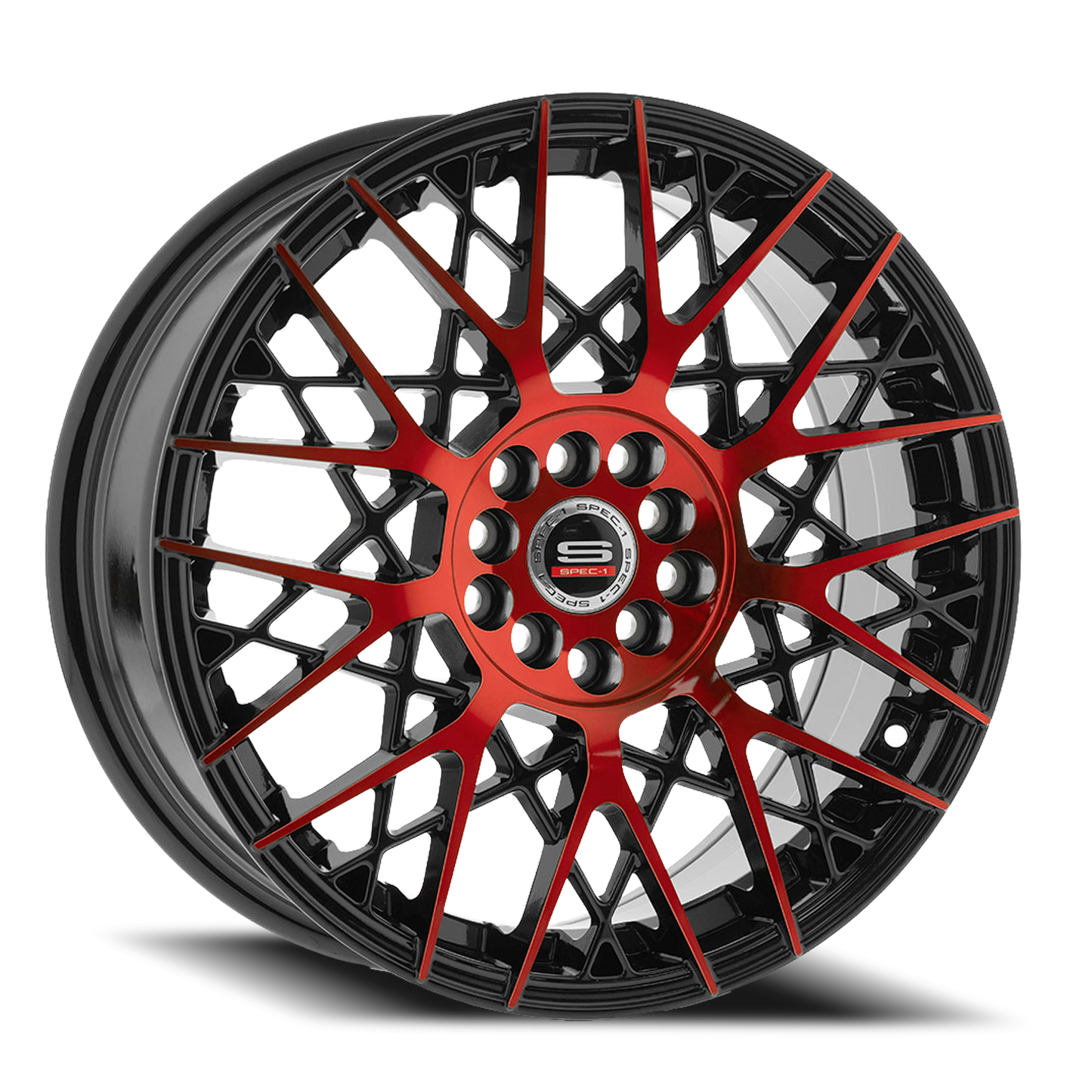 SPEC-1 SP-53 20X8.5 38 5X114.3/5X120 GLOSS BLACK & RED MACHINED