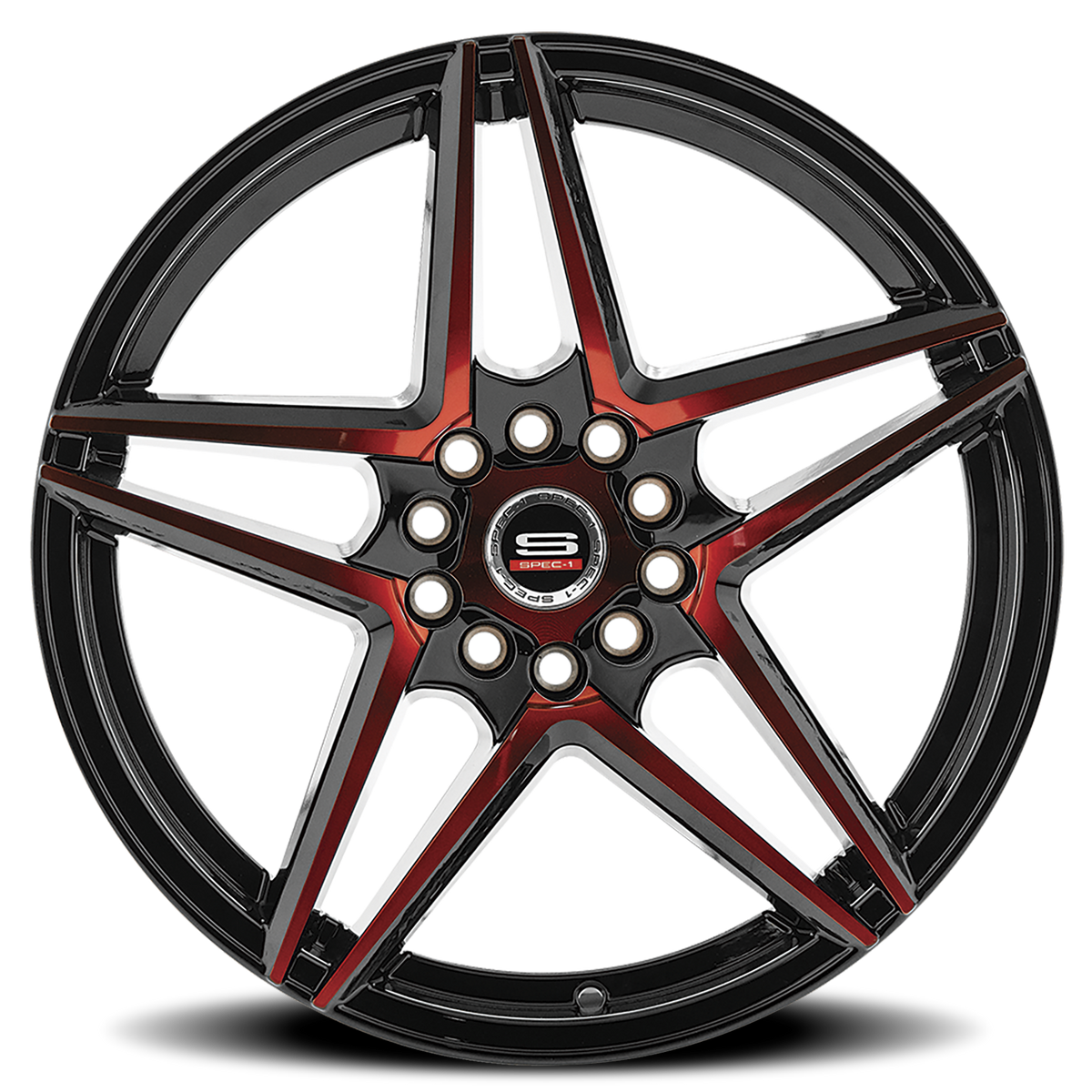 SPEC-1 SP-54 17X7.5 42 5X112/5X114.3 GLOSS BLACK & RED MACHINED