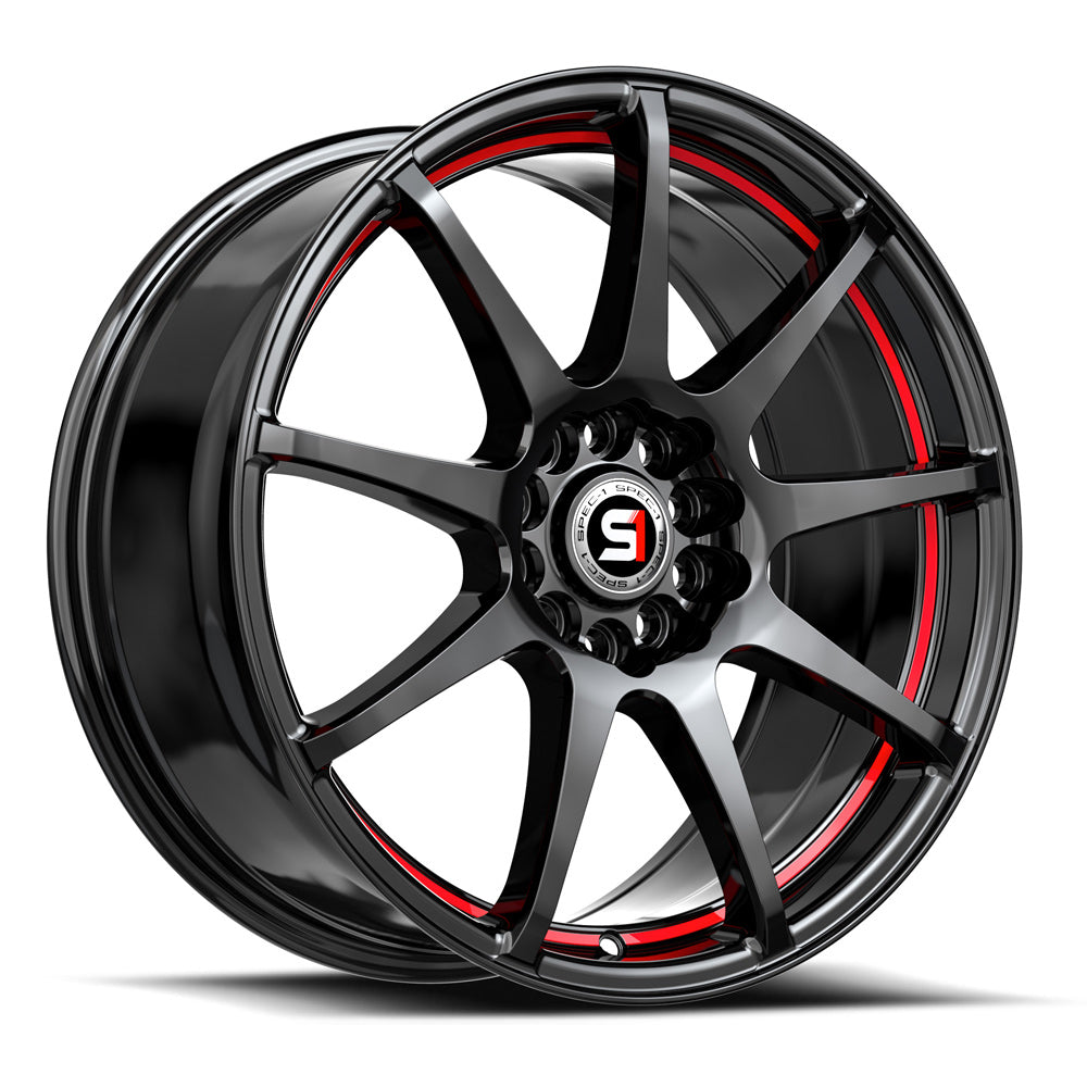 SPEC-1 SP-67 18X8.0 38 5X112/5X114.3 GLOSS BLACK & RED LINE