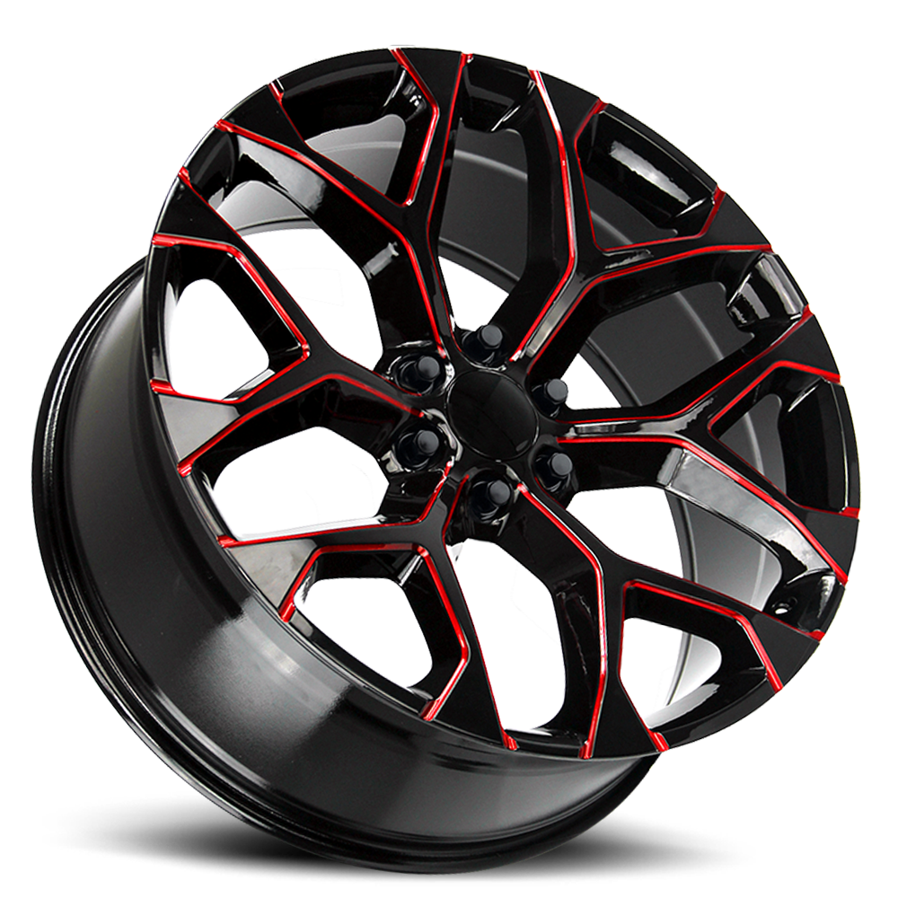 Strada Wheel Replicas Snowflake R176 28x10 31 6x139.7 Gloss Black Candy Red Milled