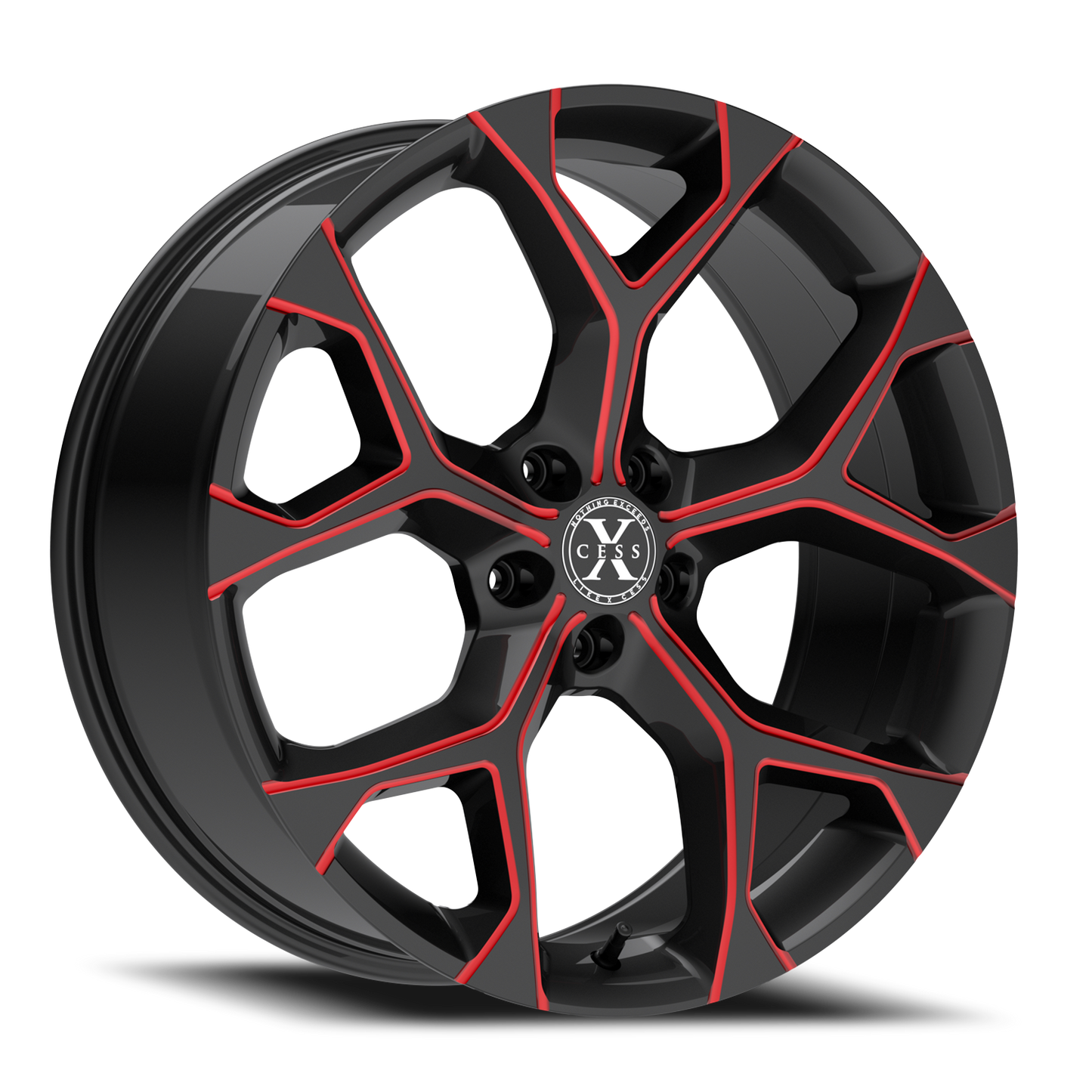 XCESS X05 5 FLAKE 22X9 15MM 5X115 GLOSS BLACK CANDY RED MILLED | X0529051515GBMLR