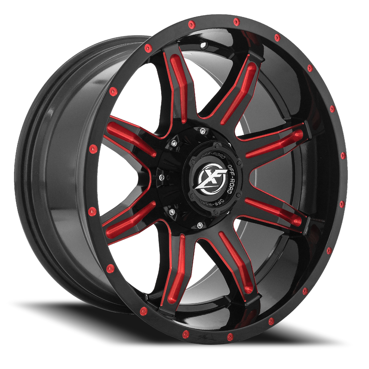 XF OFF-ROAD XF-215 24X12 -44 5X127/5X139.7 GLOSS BLACK & RED MILLED