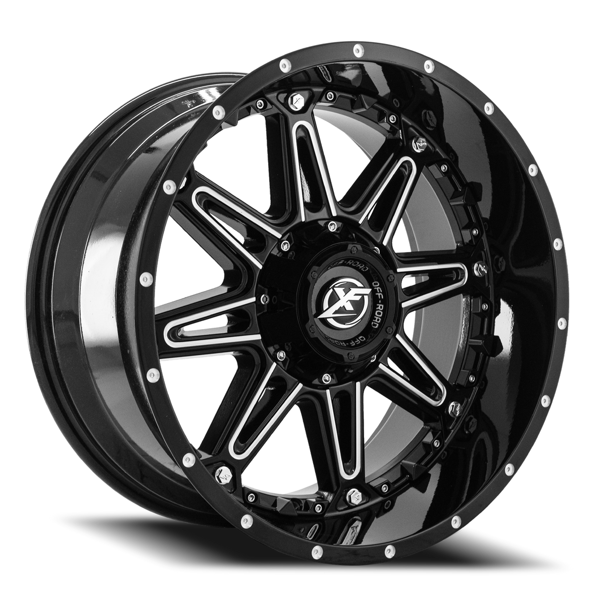 XF OFF-ROAD XF-217 20X12 -44 5X139.7/5X150 GLOSS BLACK & MILLED + BLACK INSERTS