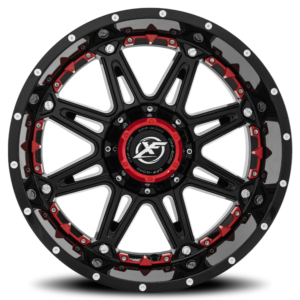 XF OFF-ROAD XF-217 20X10 -24 5X114.3/5X127 GLOSS BLACK + RED INSERTS