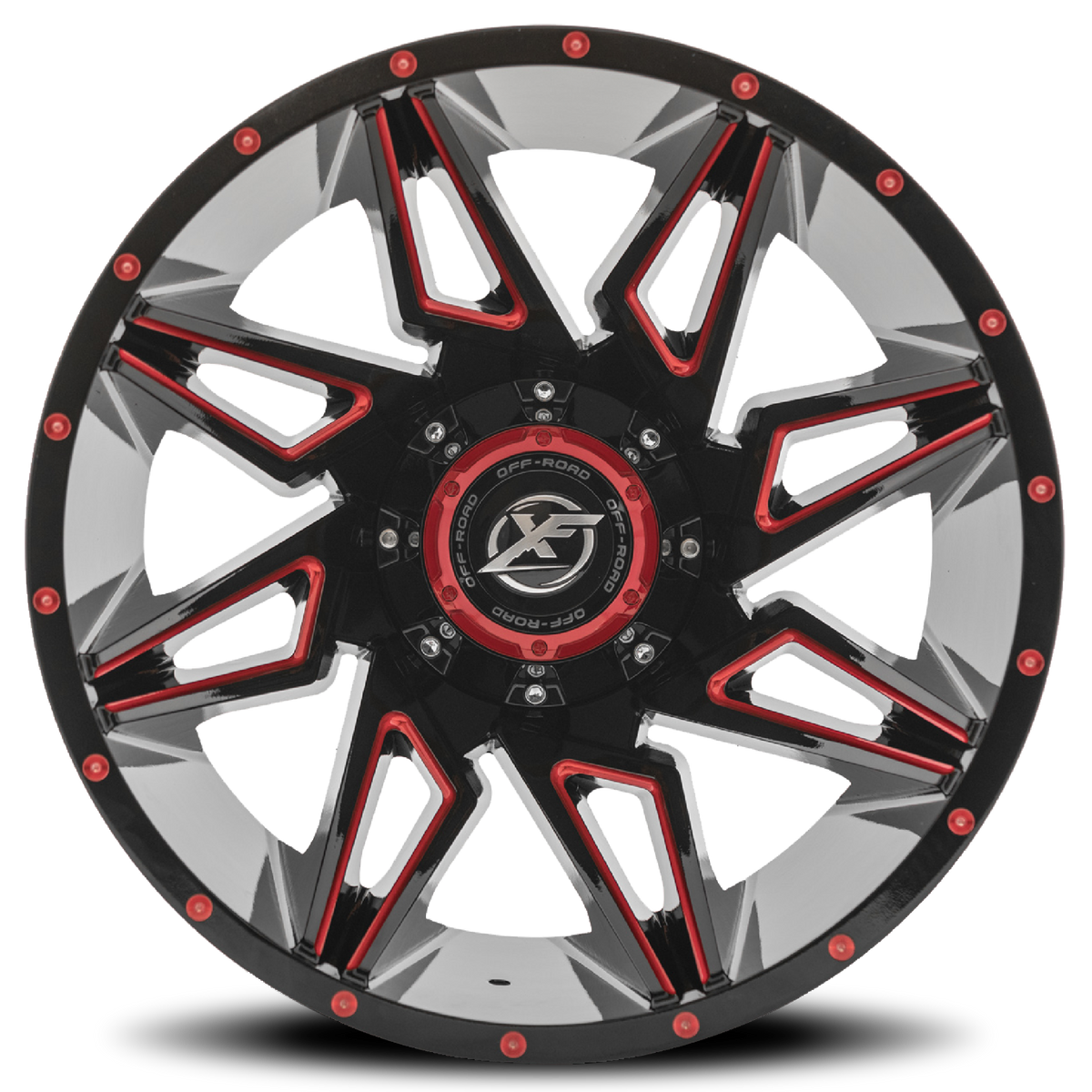 XF OFF-ROAD XF-218 20X12 -44 5X139.7/5X150 GLOSS BLACK & RED MILLED