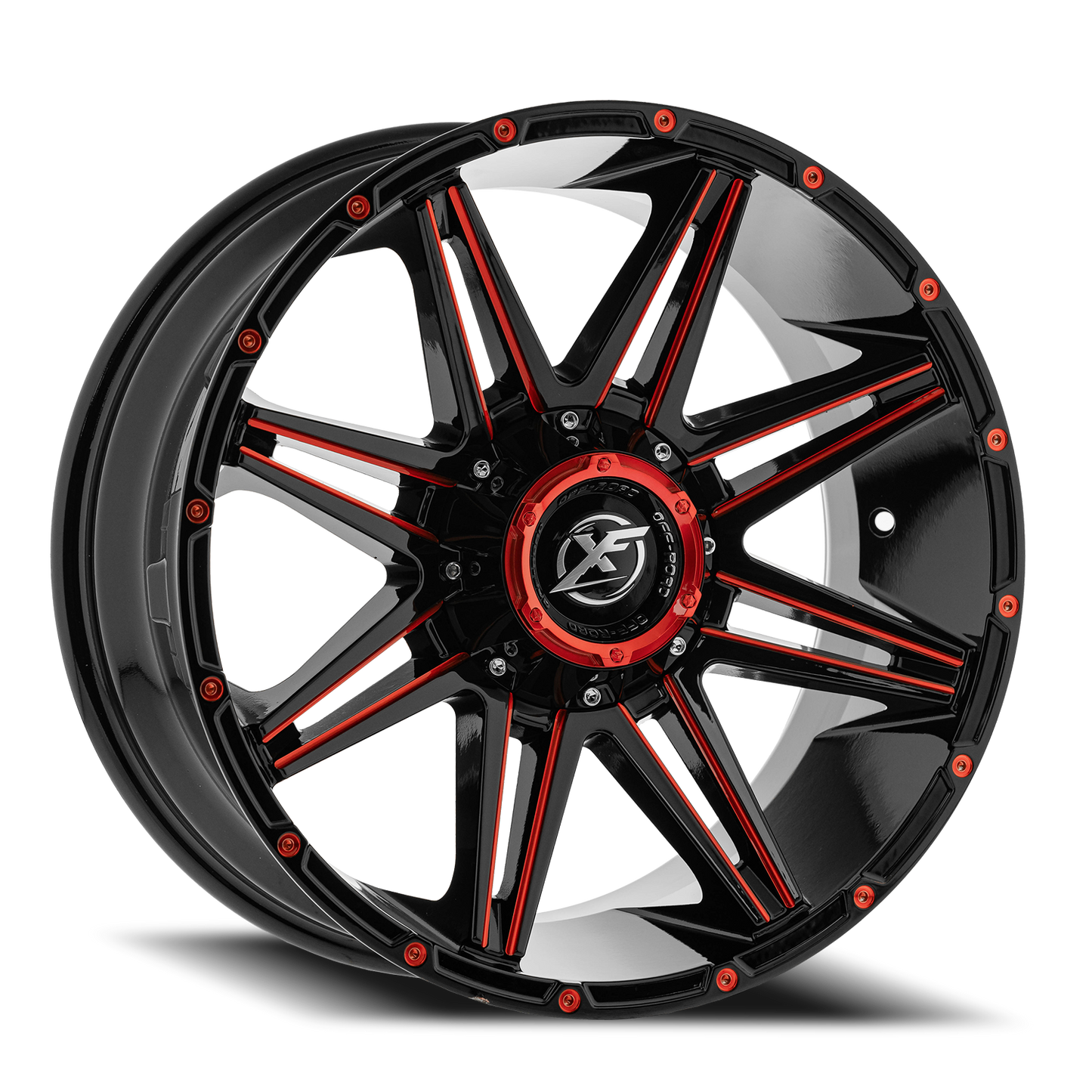 XF OFF-ROAD XF-220 20X10 -24 5X127/5X139.7 GLOSS BLACK & RED MILLED