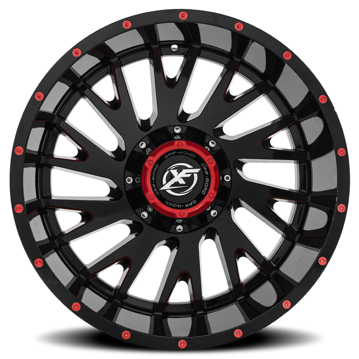 XF OFF-ROAD XF-221 22X12 -44 5X139.7/5X150 GLOSS BLACK & RED MILLED