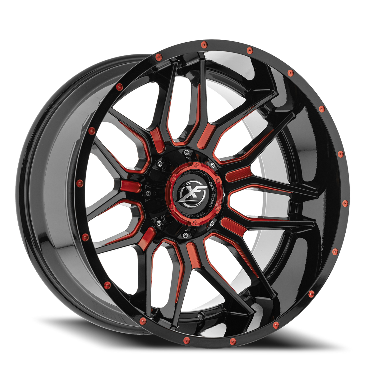 XF OFF-ROAD XF-222 22X12 -44 5X139.7/5X150 GLOSS BLACK & RED MILLED