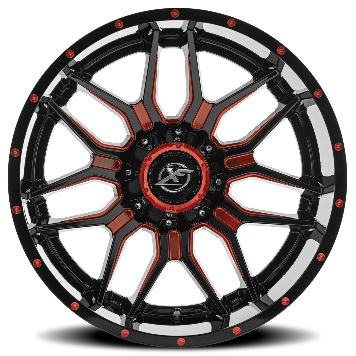XF OFF-ROAD XF-222 22X12 -44 5X139.7/5X150 GLOSS BLACK & RED MILLED