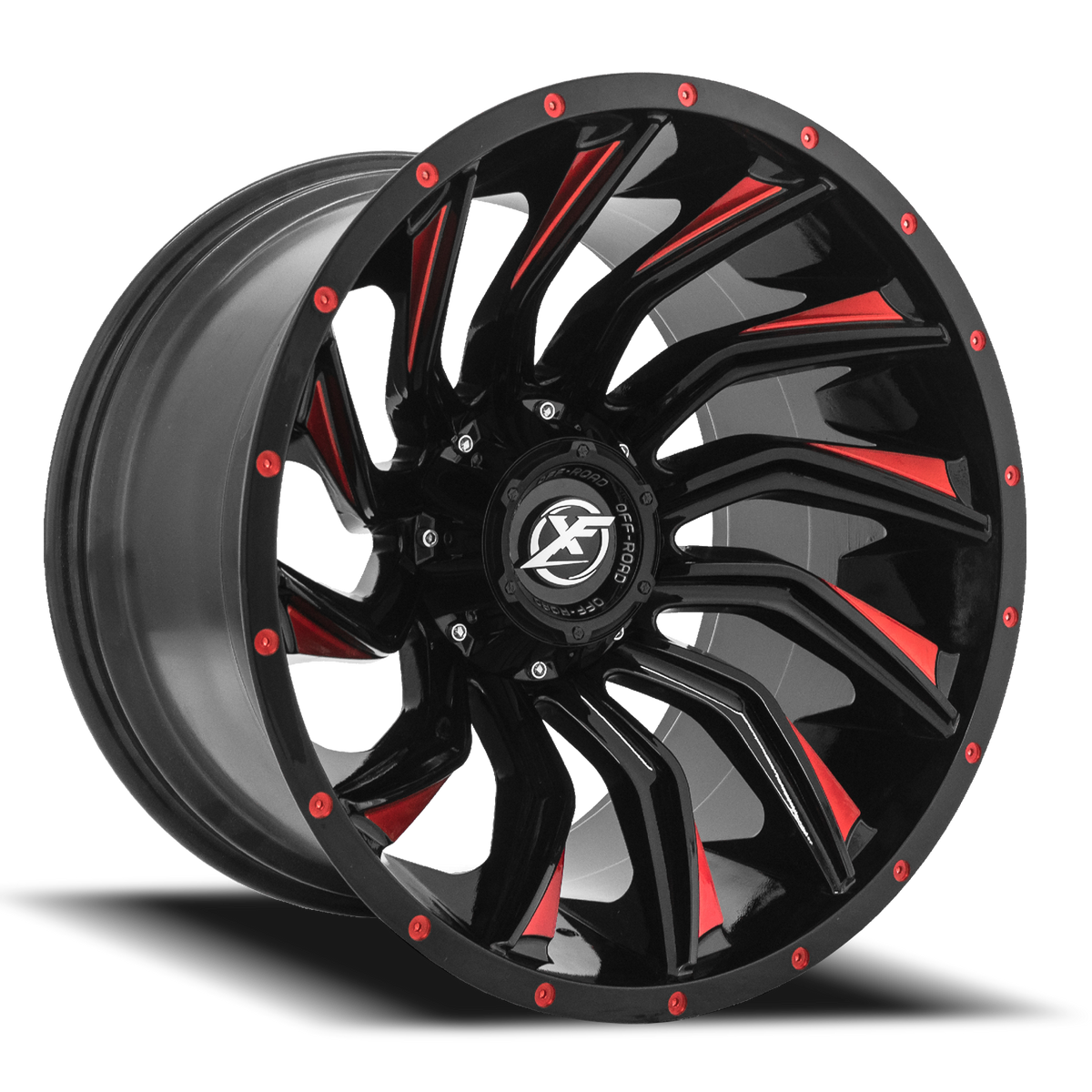 XF OFF-ROAD XF-224 20X9 0 6X135/6X139.7 GLOSS BLACK & RED MILLED