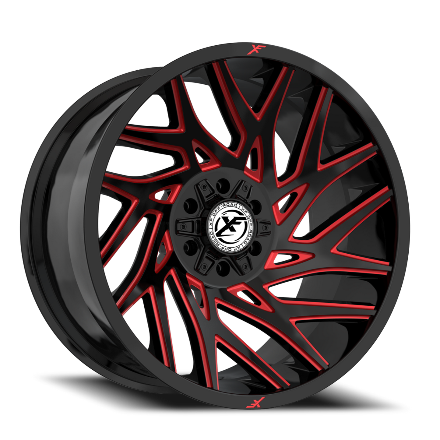 XF OFF-ROAD XF-229 20X9 0 6X135/6X139.7 GLOSS BLACK & RED MILLED