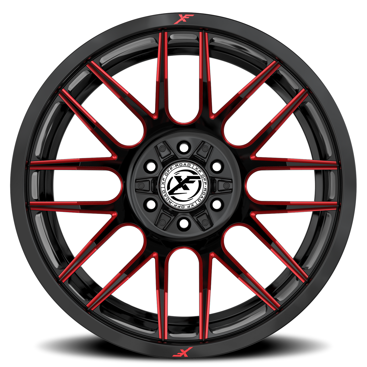XF OFF-ROAD XF-232 17X9 12 5X127/5X139.7 GLOSS BLACK & RED MILLED