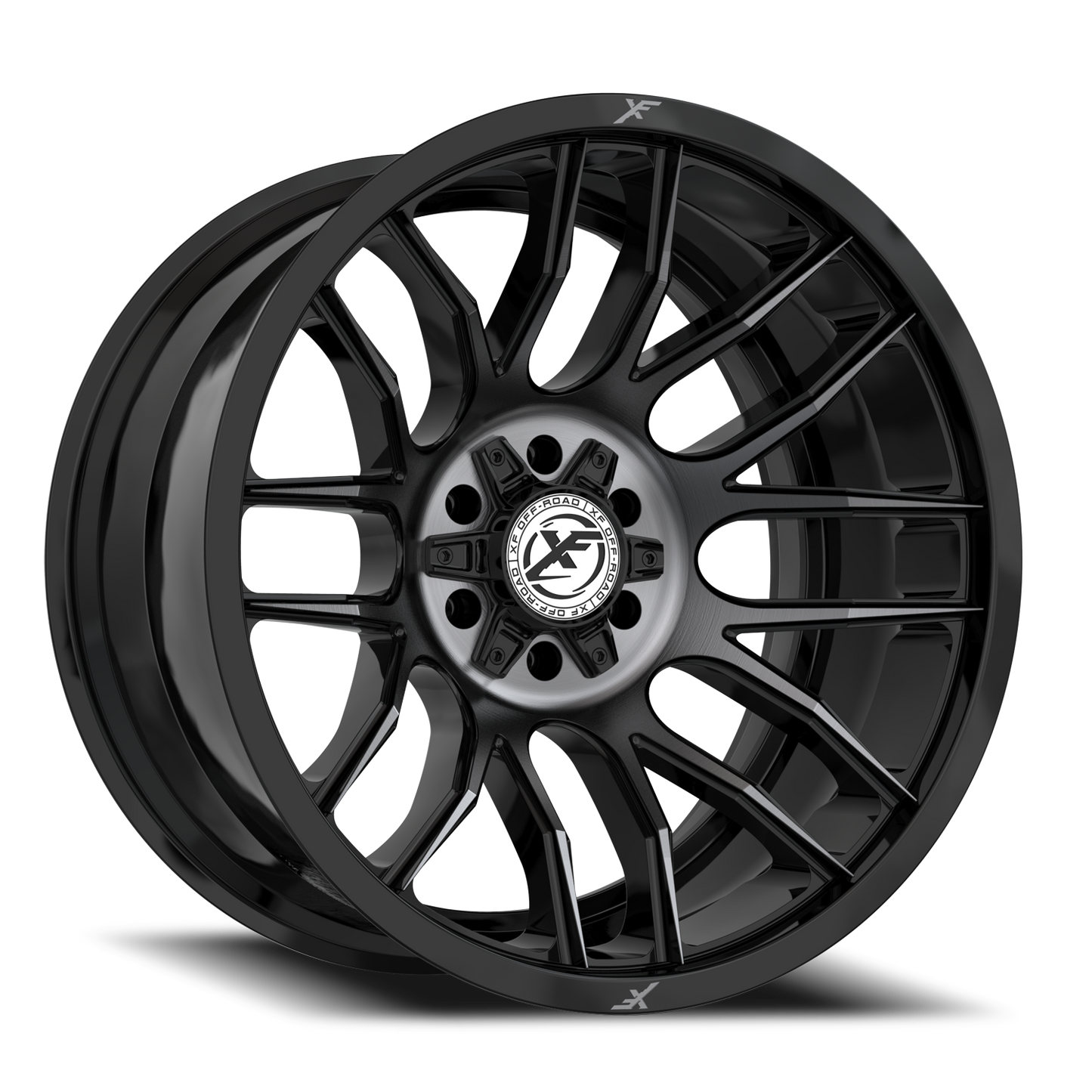 XF OFF-ROAD XF-232 22X12 -44 8X165.1/8X170 GLOSS BLACK & MACHINED TITANIUM DOUBLE DARK TINT