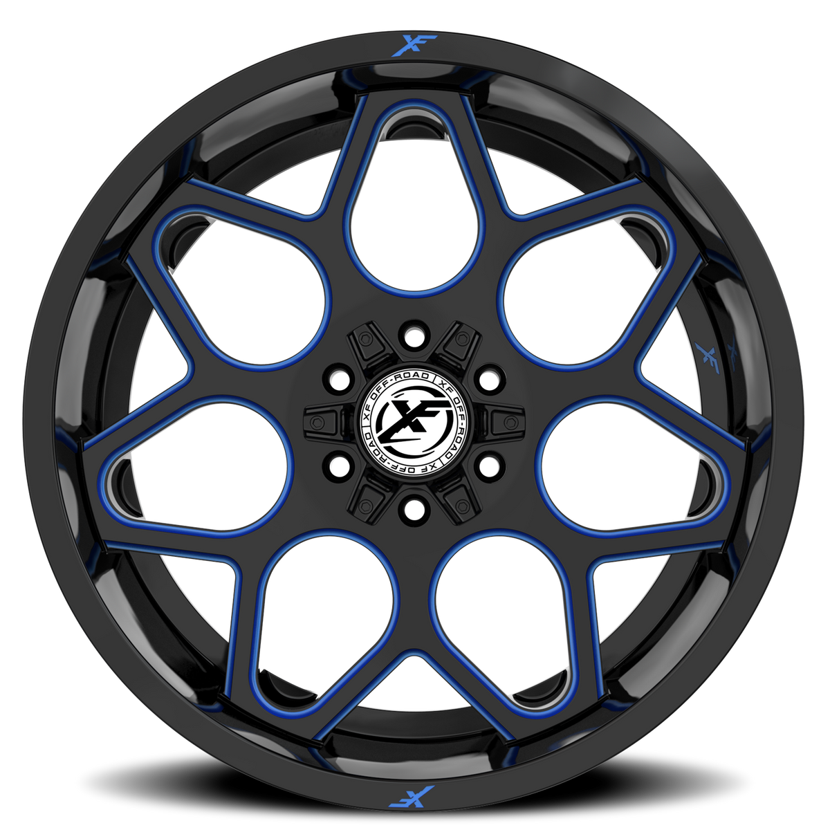 XF OFF-ROAD XF-233 20X9 12 5X127/5X139.7 GLOSS BLACK & BLUE MILLED