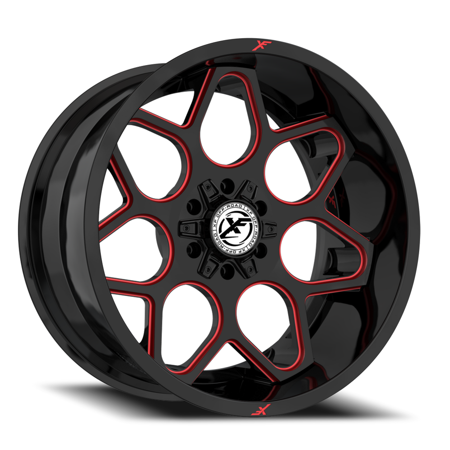XF OFF-ROAD XF-233 20X10 -24 6X135/6X139.7 GLOSS BLACK & RED MILLED