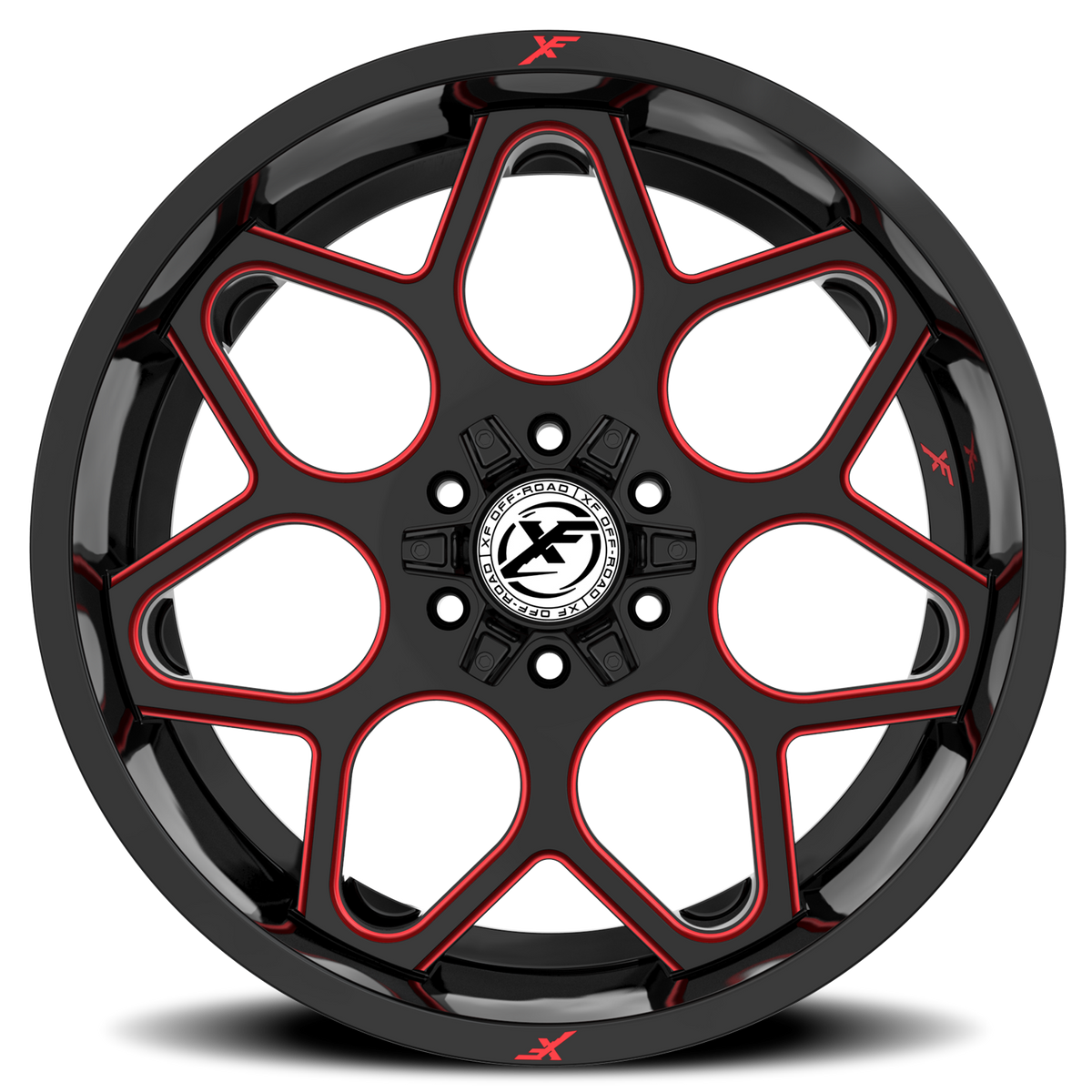 XF OFF-ROAD XF-233 20X10 -24 8X165.1/8X170 GLOSS BLACK & RED MILLED