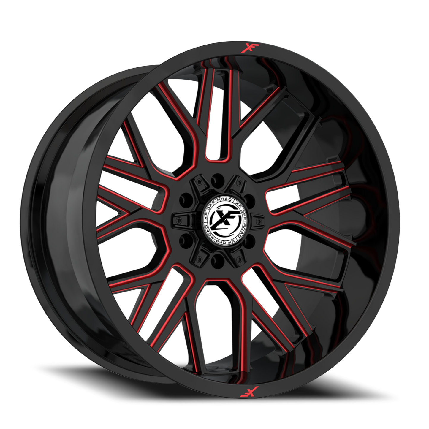 XF OFF-ROAD XF-235 20X9 0 6X135/6X139.7 GLOSS BLACK & RED MILLED