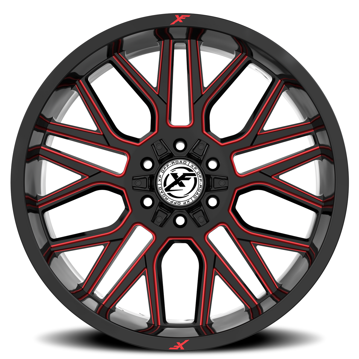XF OFF-ROAD XF-235 20X9 0 5X127/5X139.7 GLOSS BLACK & RED MILLED