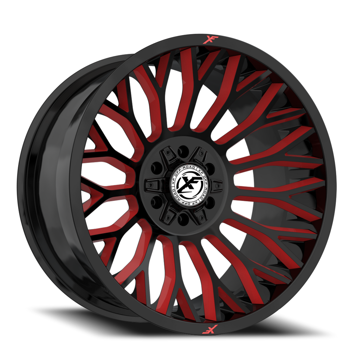 XF OFF-ROAD XF-237 20X9 12 6X135/6X139.7 GLOSS BLACK & RED MILLED