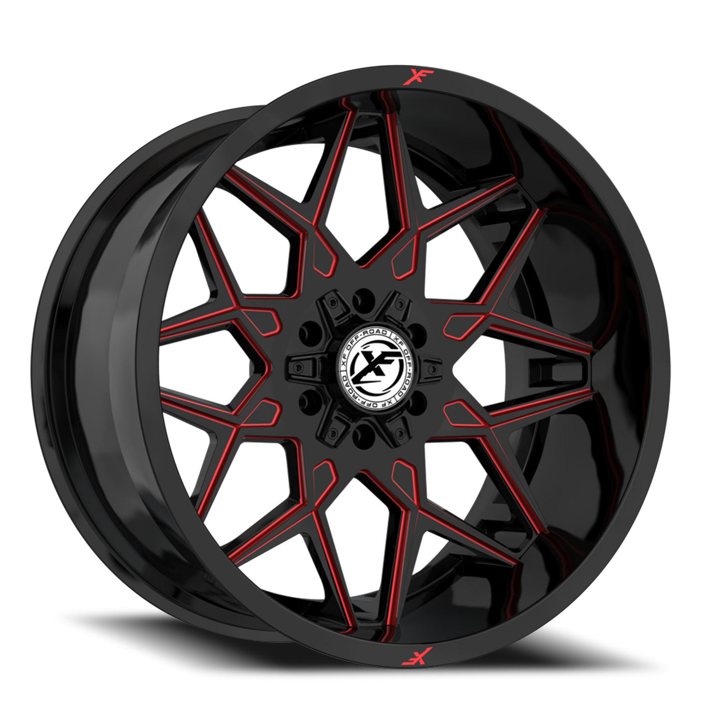XF OFF-ROAD XF-238 17X9 12 6X135/6X139.7 GLOSS BLACK & RED MILLED
