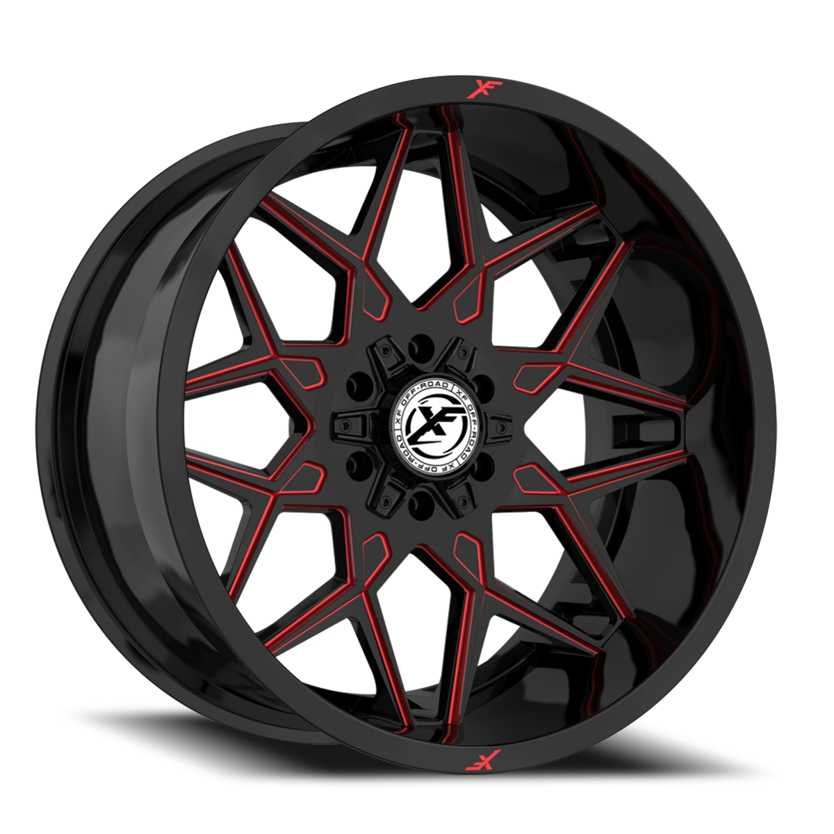 XF OFF-ROAD XF-238 22X10 -24 6X135/6X139.7 GLOSS BLACK & RED MILLED