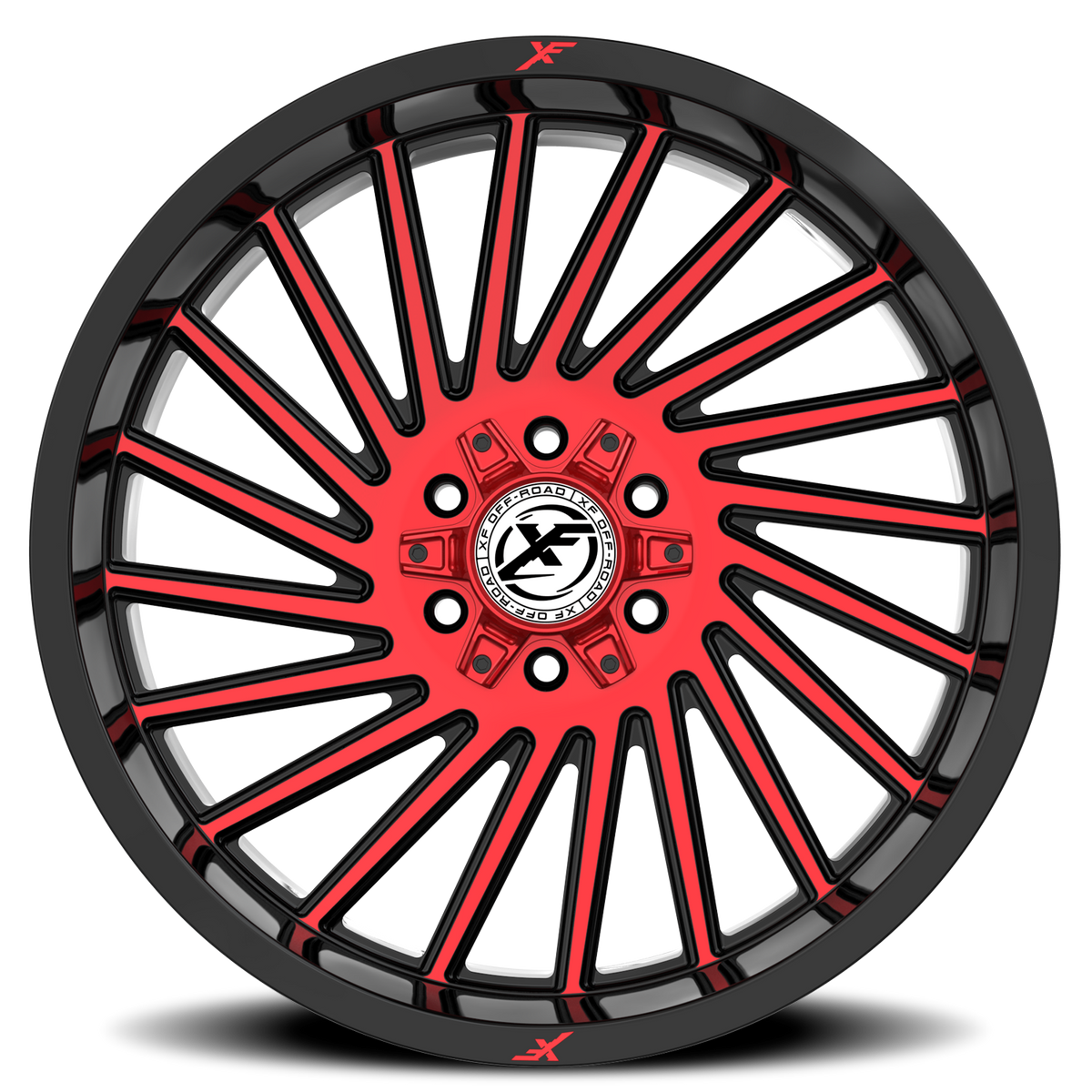 XF OFF-ROAD XF-239 24X12 -44 8X165.1/8X170 GLOSS BLACK & RED MACHINED