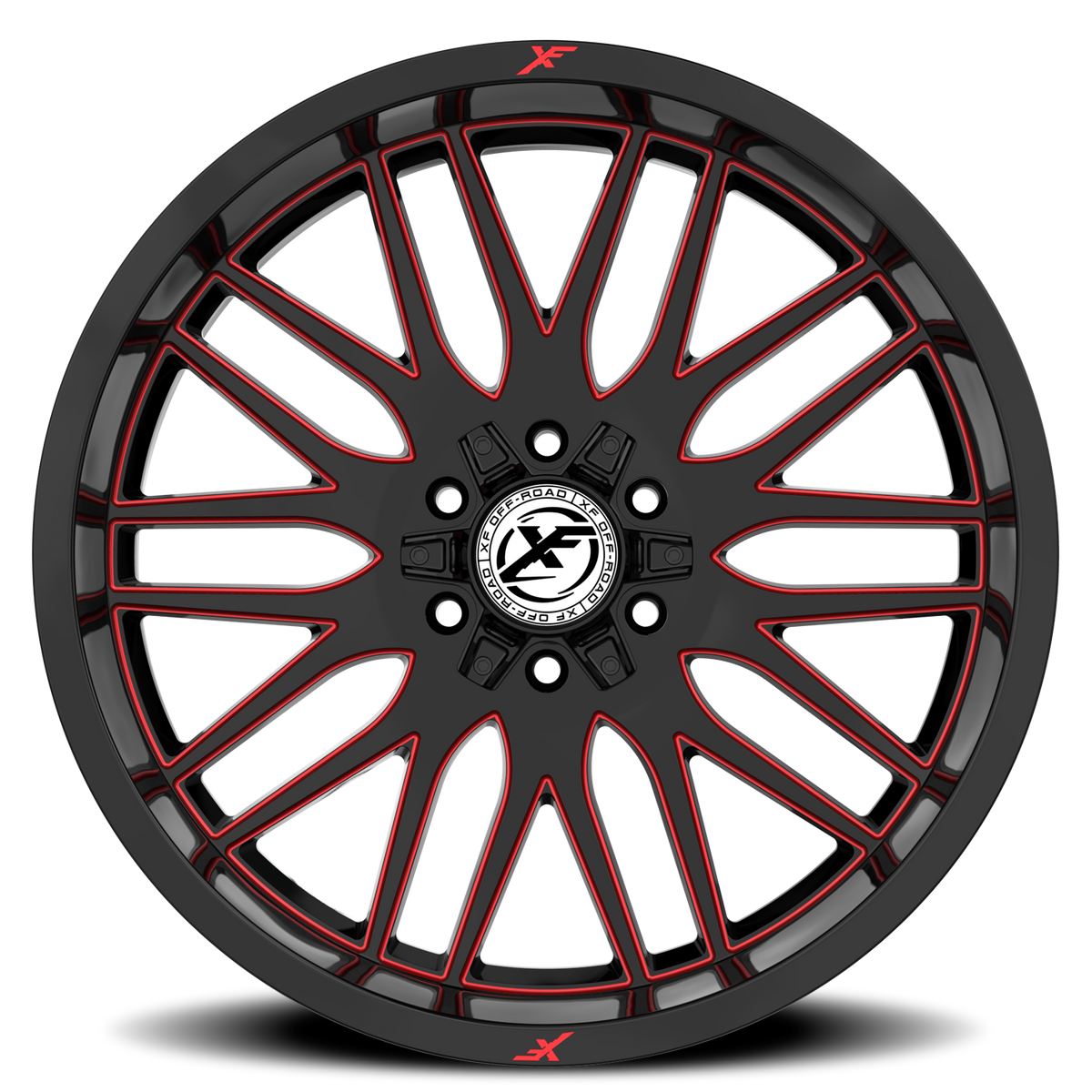 XF OFF-ROAD XF-240 24X12 -44 8X165.1/8X170 GLOSS BLACK & RED MILLED