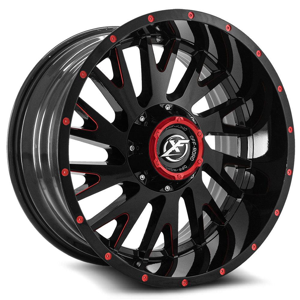 XF OFF-ROAD XF-221 20X10 -12 5X139.7/5X150 GLOSS BLACK & RED MILLED