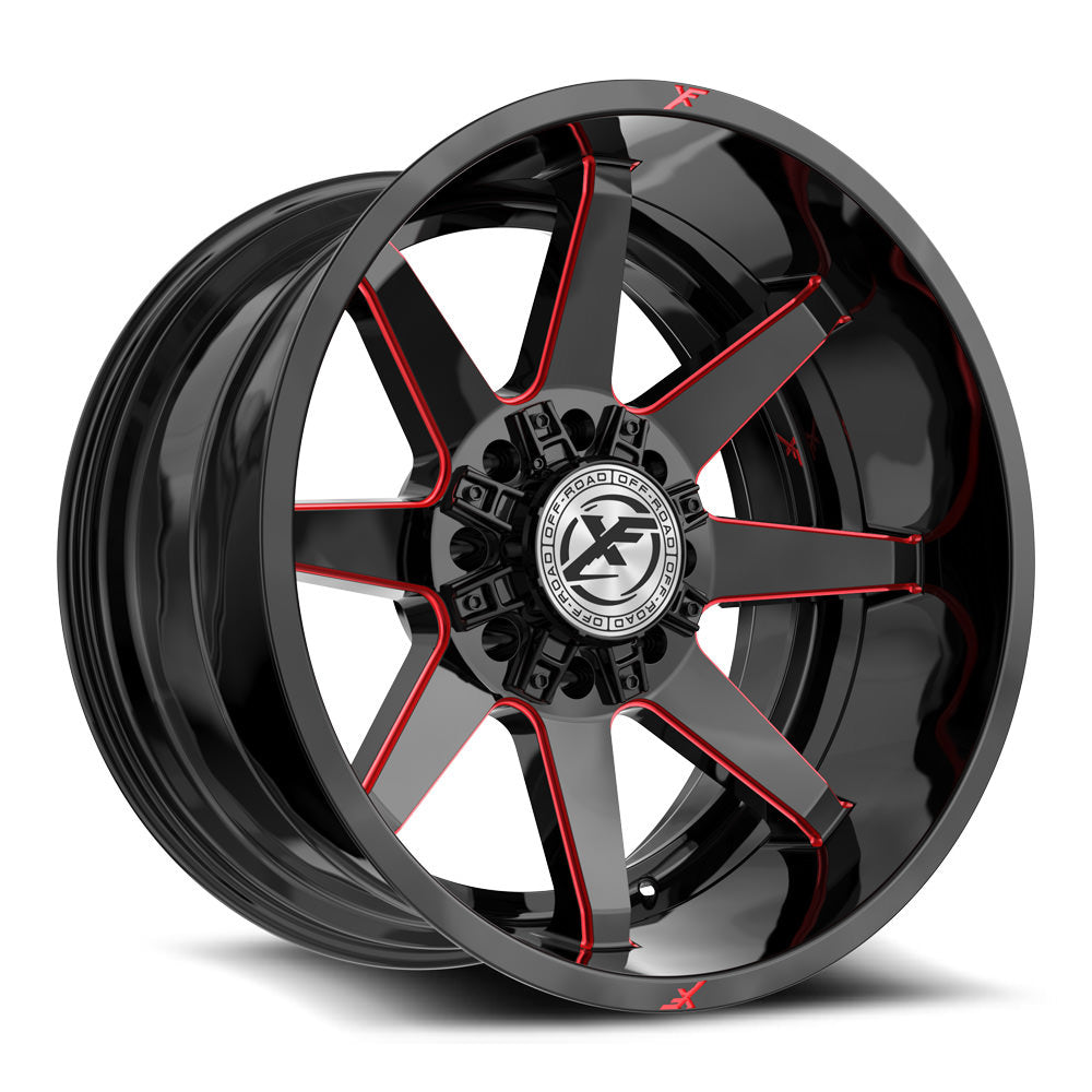 XF Off-Road XF-236 20x9 12 8x165.1/8x170 Gloss Black & Red Milled XF-236209081651170+12GBRM
