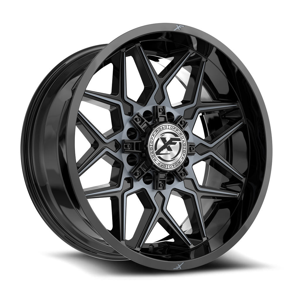 XF Off-Road XF-238 20x10 -12 8x165.1/8x180 Gloss Black & Machined Titanium Double Dark Tint XF-238201081651180-12BMTDT