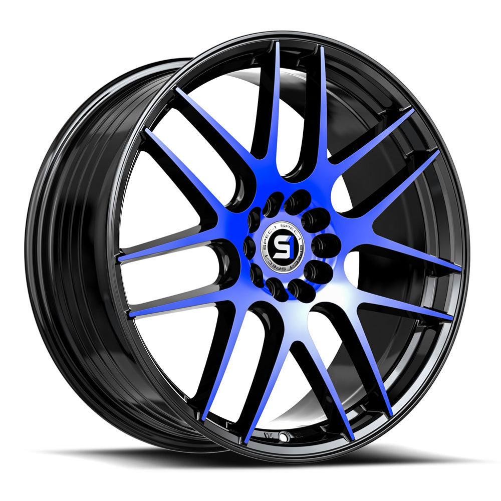Spec-1 SP-65 18x8 34 5x114.3/5x120 Gloss Black & Blue Machined SP-651883834GBBLM