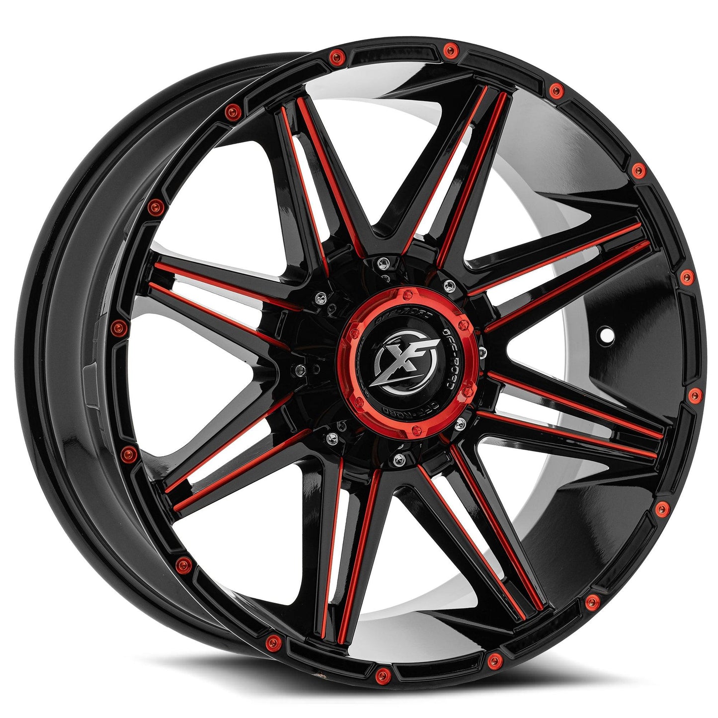 XF OFF-ROAD XF-220 20X12 -44 8X170/8X165.1 GLOSS BLACK & RED MILLED