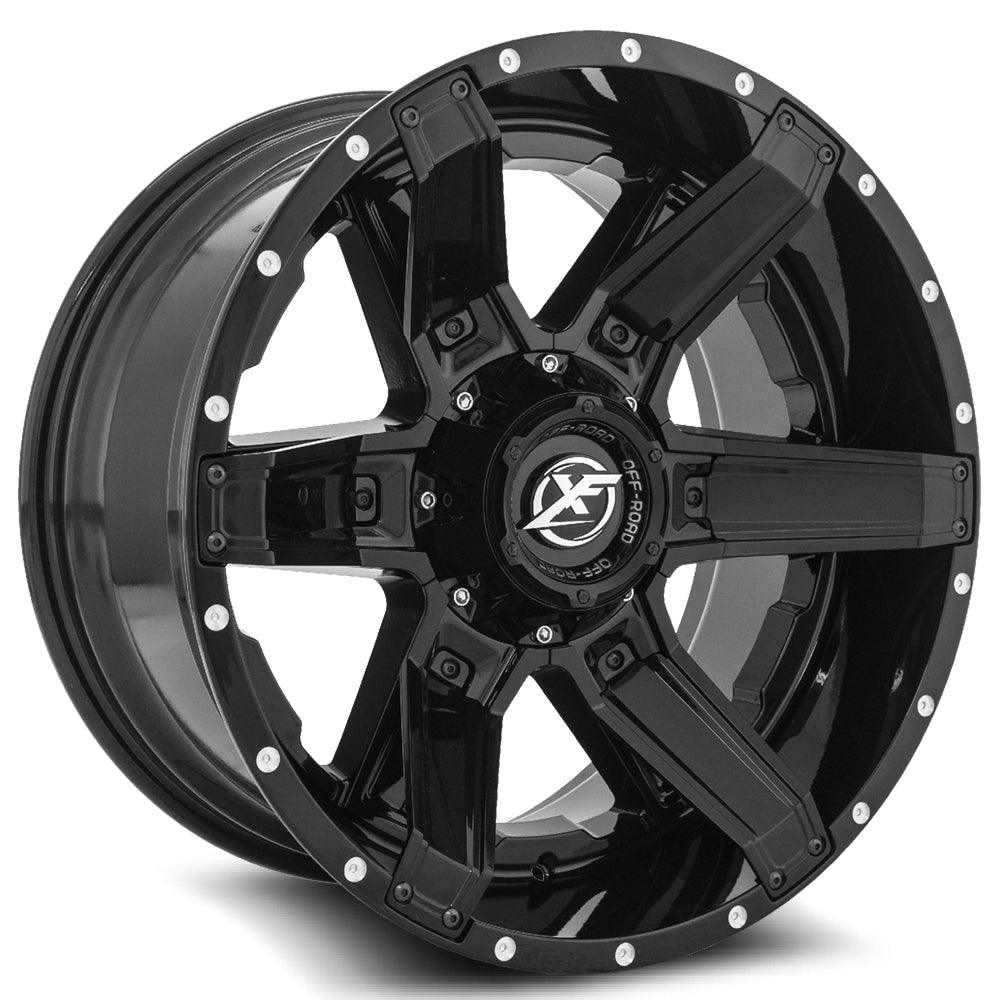 XF OFF-ROAD XF-214 22X12 -44 6X135/6X139.7 GLOSS BLACK + GLOSS BLACK INSERTS