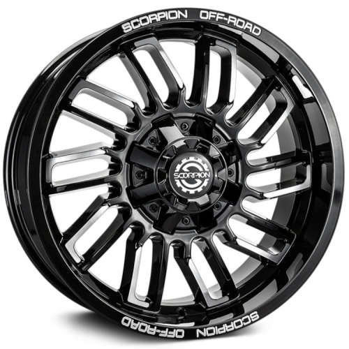 SCORPION RAZOR 20X9 +12 8X170 GLOSS BLACK WITH MACHINED SPOKE ACCENTS