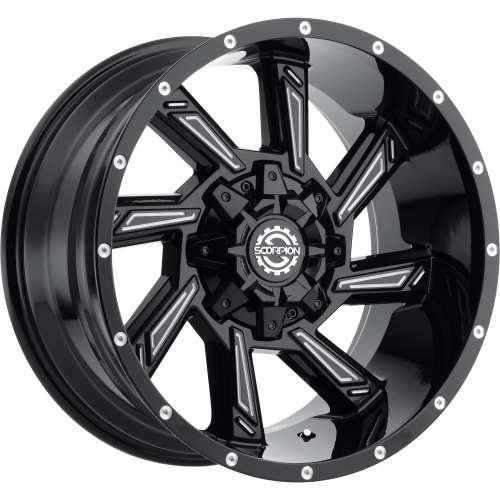 SCORPION SC25 22X14 -76 8X165 GLOSS BLACK WITH MILLED SPOKE ACCENTS