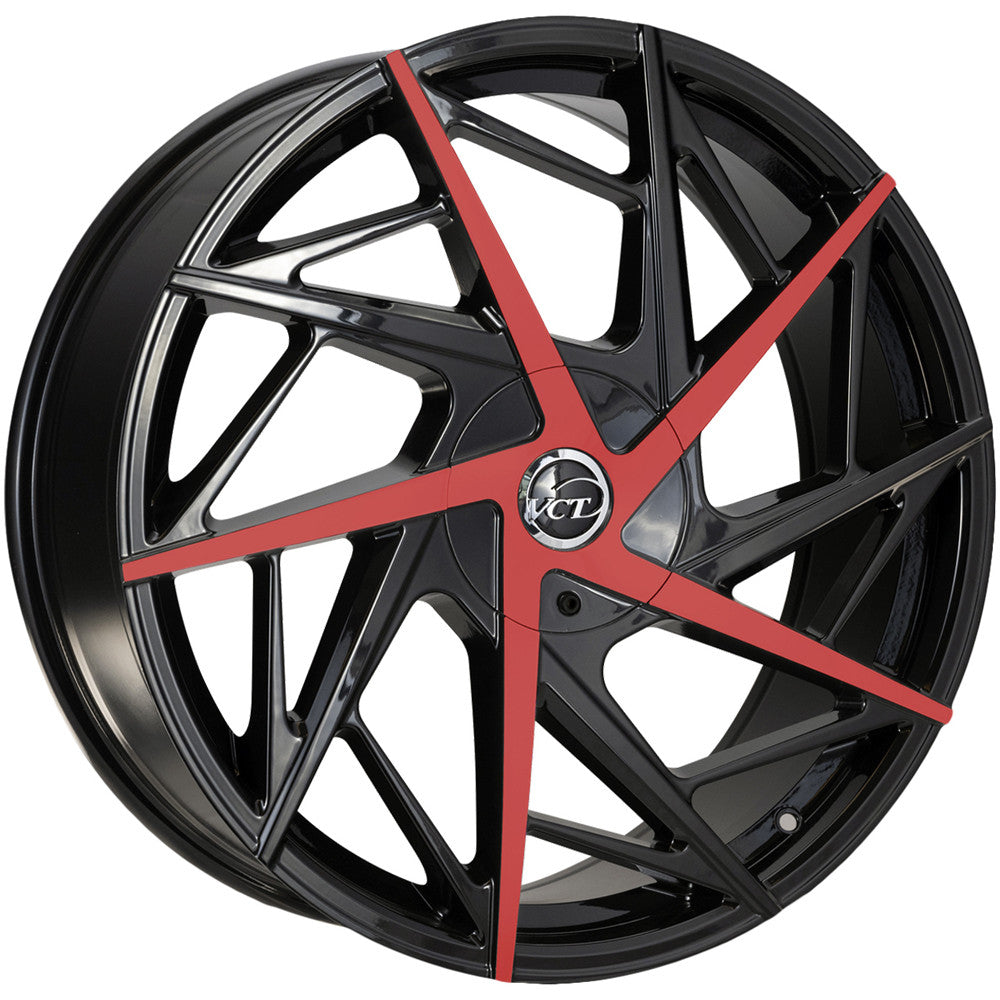 VCT Warlock 22x8.5 5x110/5x115 +38mm Black/Red Wheel Rim 22" Inch WAR-228551015+38BR